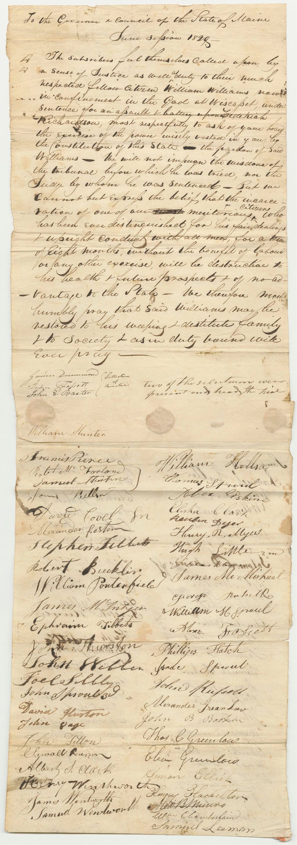 Miniature of Petition for the Pardon of William Williams