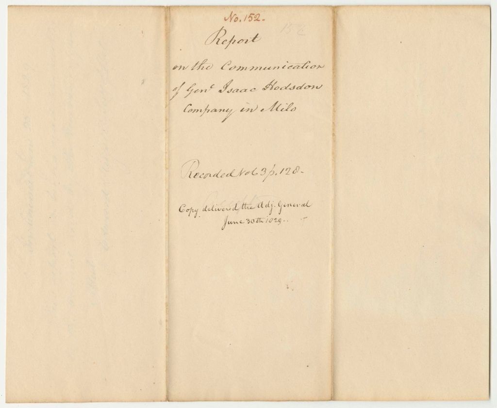 Miniature of Report 152: Report on the Communication of General Isaac Hodsdon Regarding a Militia Company in Milo