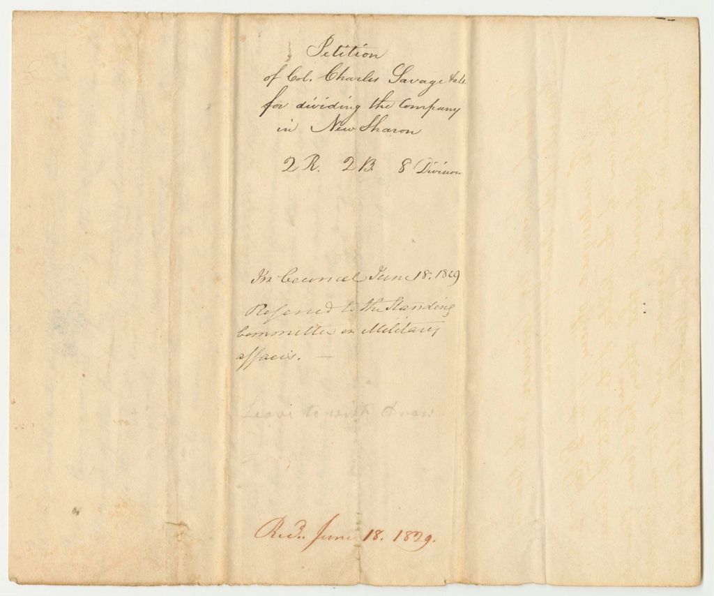 Miniature of Petition of Col. Charles Savage and Other for Dividing the Company in New Sharon