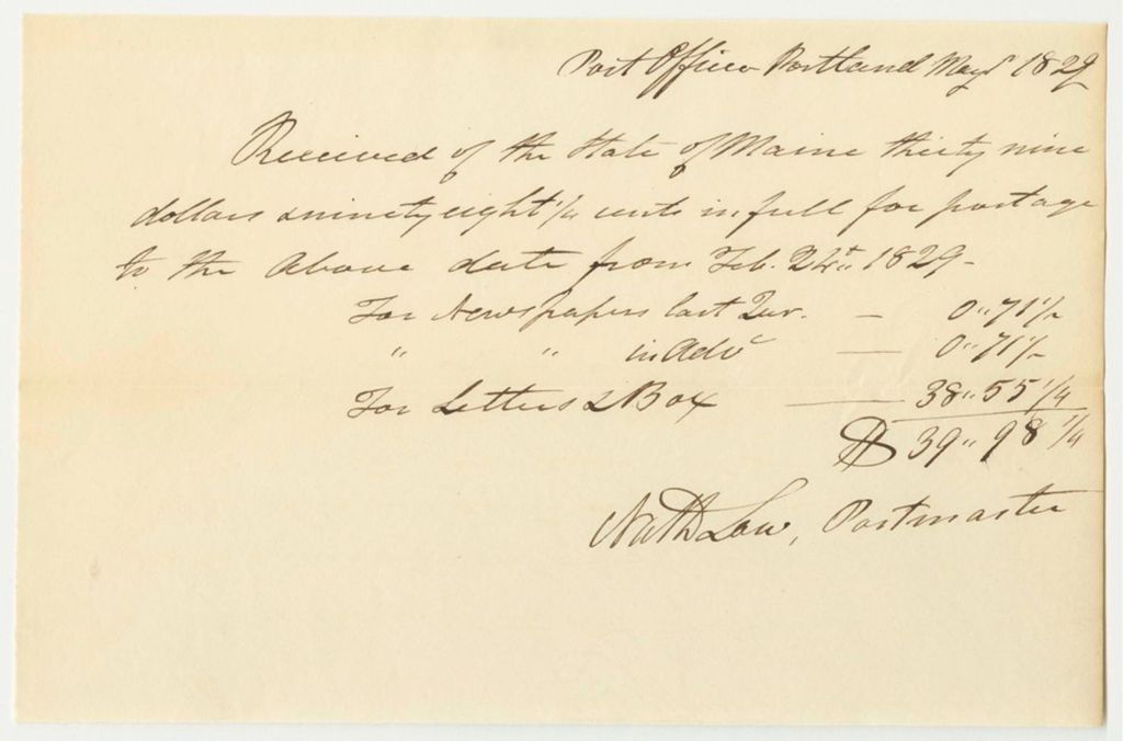 Miniature of Receipt from Post Office of Portland