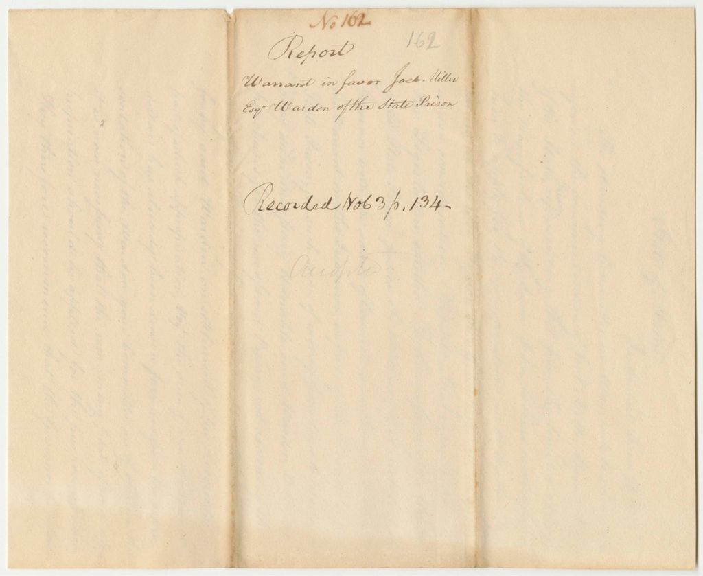 Miniature of Report 162: Report on the Warrant in Favor of Joel Miller, Esq., Warden of the State Prison