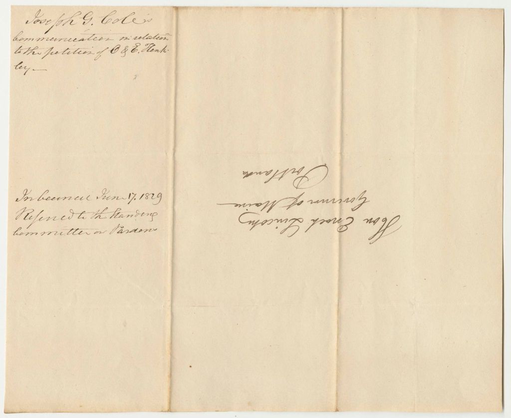 Miniature of Communication from Joseph G. Cole, in Relation to the Petition of O. & E. Hinkley