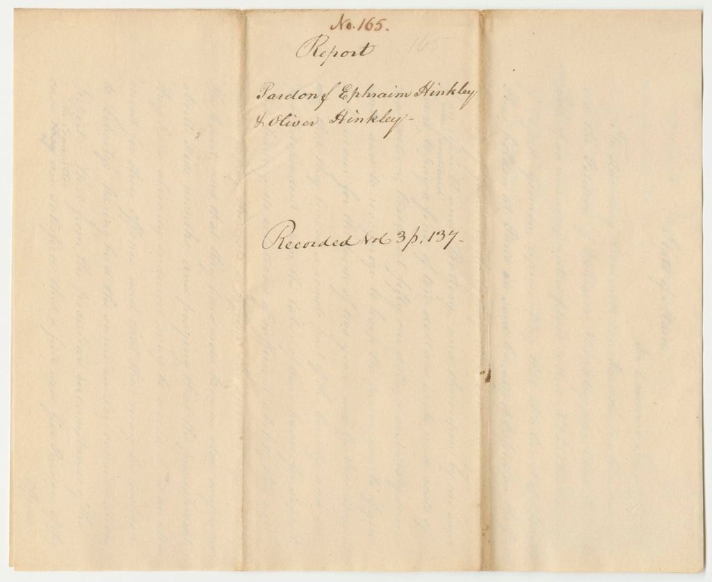 Miniature of Report 165: Report on a Pardon for Ephraim Hunkley and Oliver Hinkley