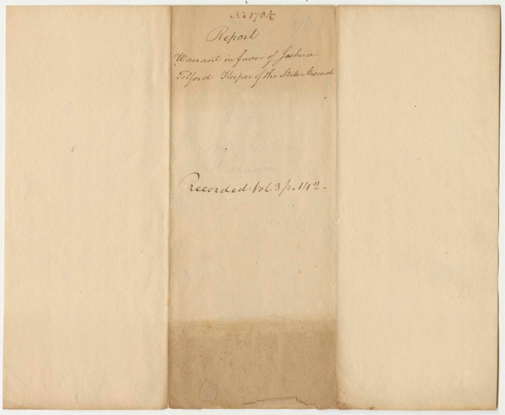 Miniature of Report 170.5: Report on the Warrant in Favor of Joshua Tolford, Keeper of the State Arsenal