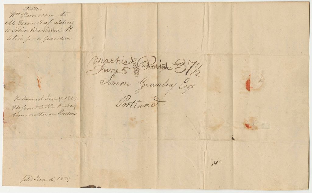 Miniature of Letter from Moses Greenleaf, in Relation to the Petition of John Burnam for a Pardon