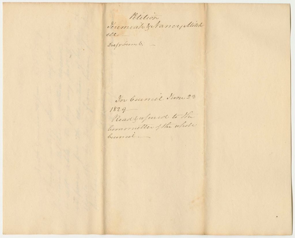 Miniature of Petition of Jeremiah & Nancy Mitchell for Their Daughter to be Admitted to the Insitution for the Deaf