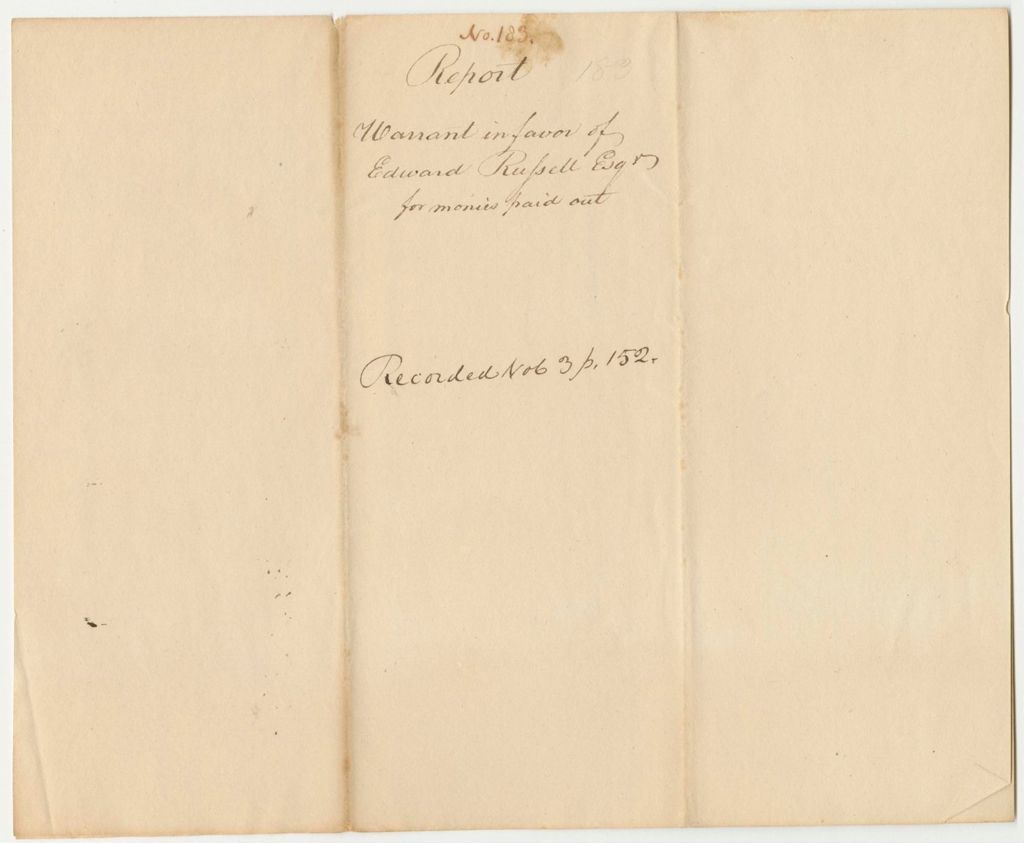 Miniature of Report 183: Report on the Warrant in Favor of Edward Russell, Esq., Secretary of State, for Monies Paid Out
