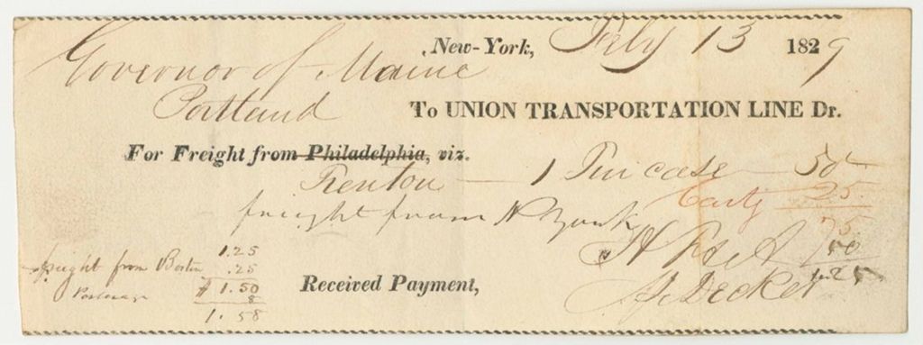 Miniature of Union Transportation Line Receipt for Freight