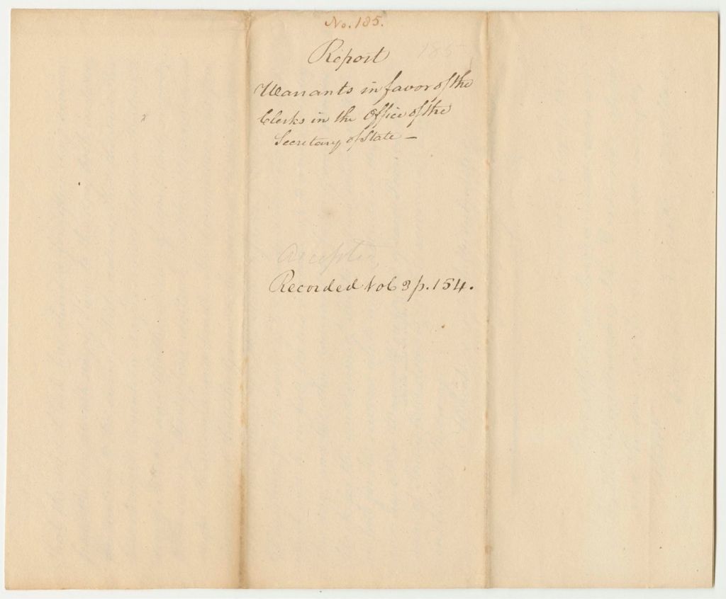 Miniature of Report 185: Report on the Warrants in Favor of the Clerks in the Secretary of State's Office