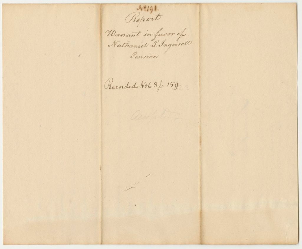 Miniature of Report 191: Report on the Warrant in Favor of Nathaniel Ingersoll, for a Pension