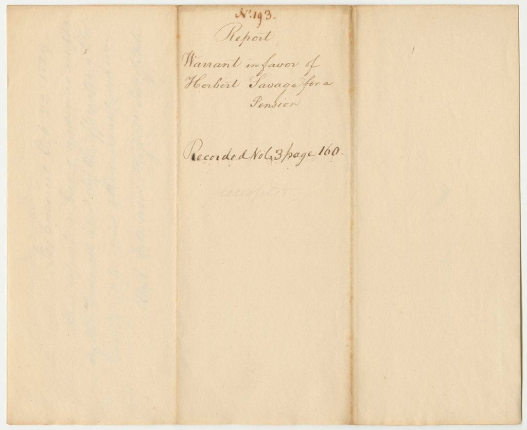 Miniature of Report 193: Report on the Warrant in Favor of Herbert Savage for a Pension