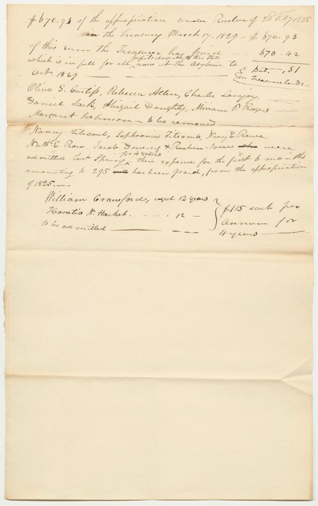 Miniature of List of Students and Their Expenses at the Insitution for the Deaf and Dumb in Hartford for 1829