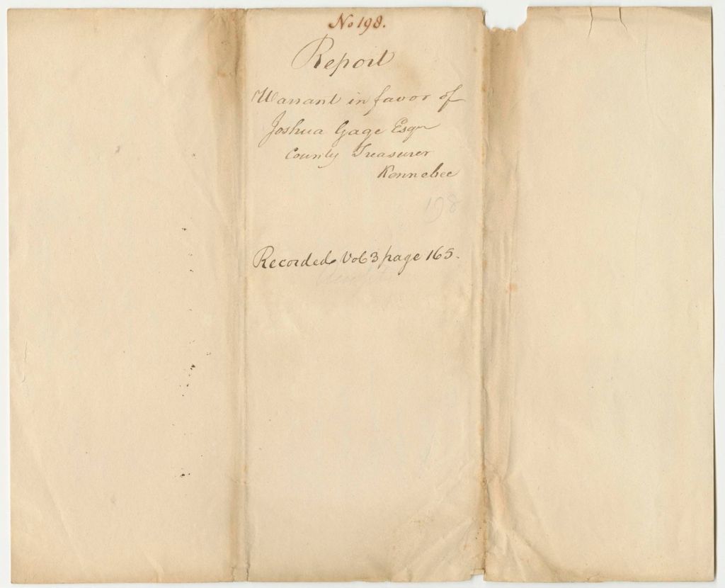 Miniature of Report 198: Report on the Warrant in Favor of Joshua Gage, Esq., Treasurer of Kennebec County