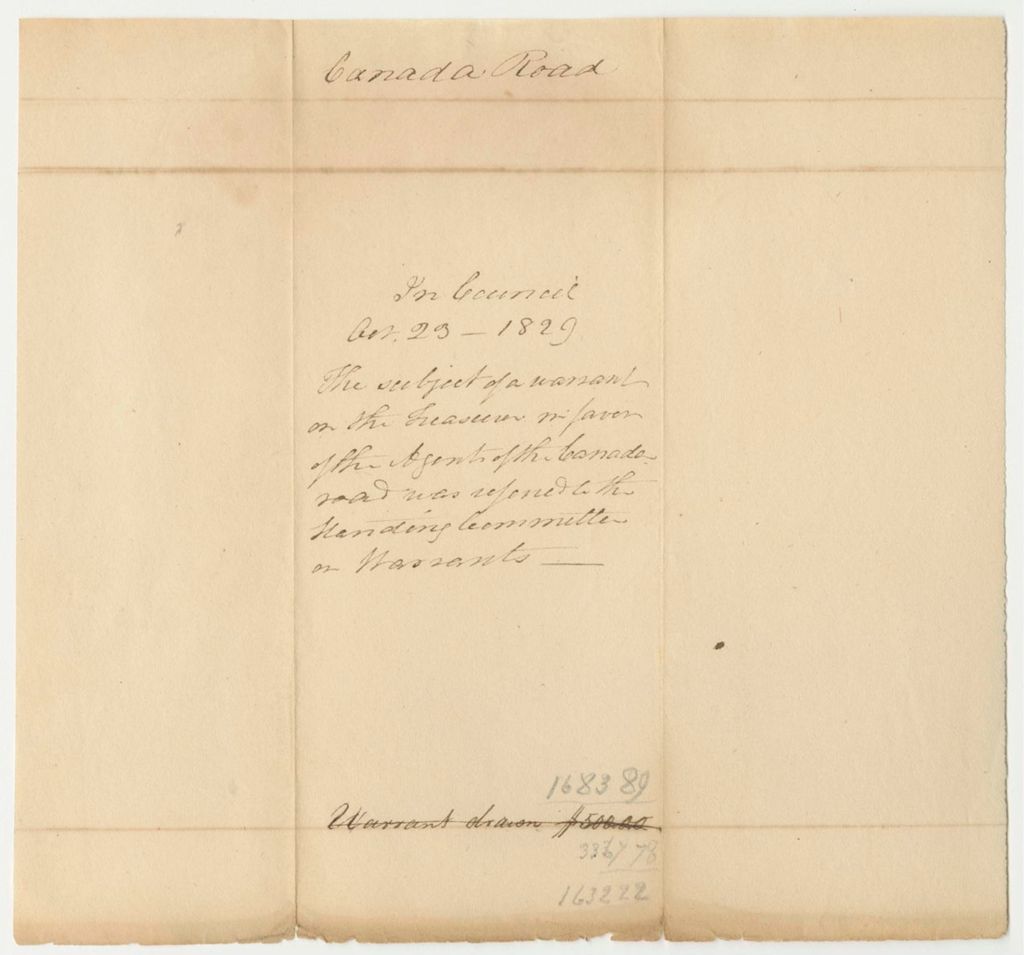 Miniature of Warrant in Favor of the Agents of the Canada Road