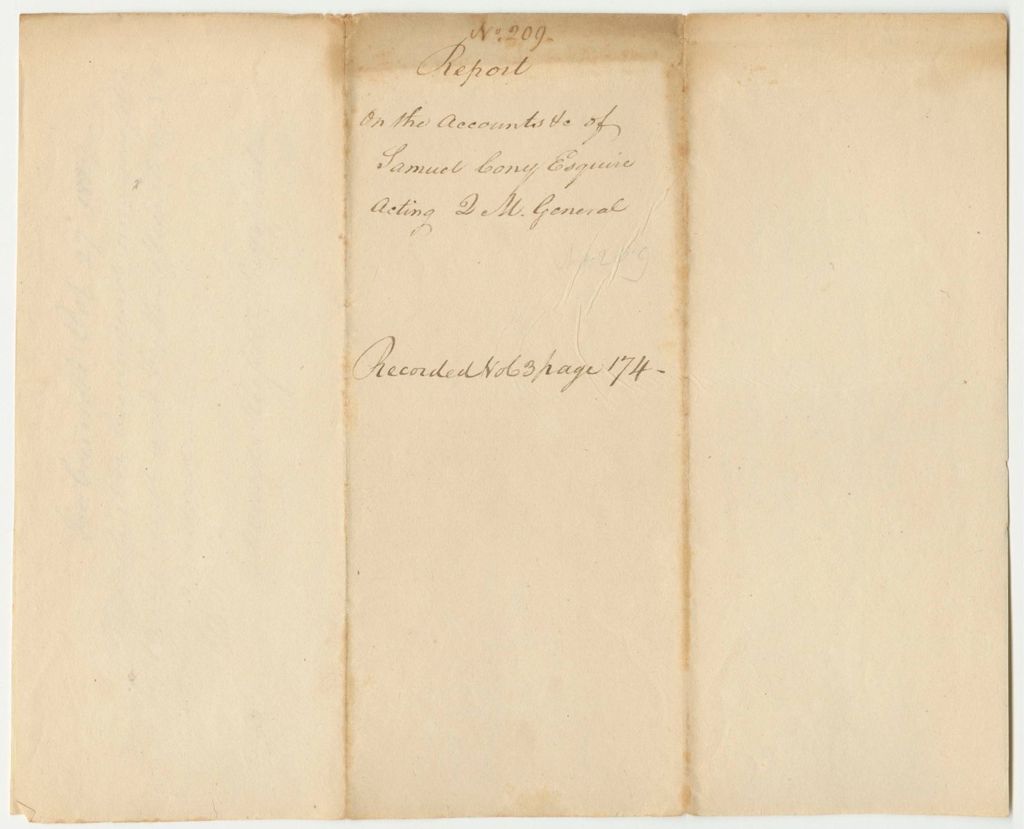 Miniature of Report 209: Report on the Accounts, Etcs., of Samuel Cony, Esq., Acting Quartermaster General