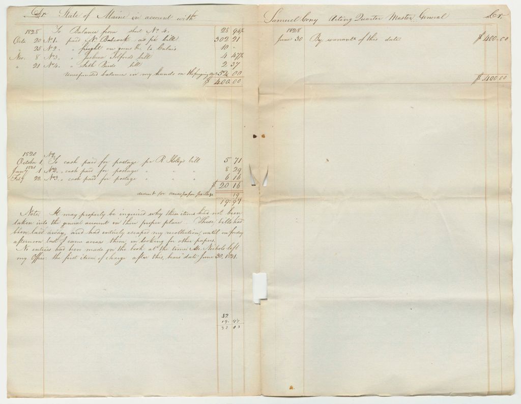 Miniature of Account of Samuel Cony, Esq., Acting Quartermaster General, Sheet No. 5
