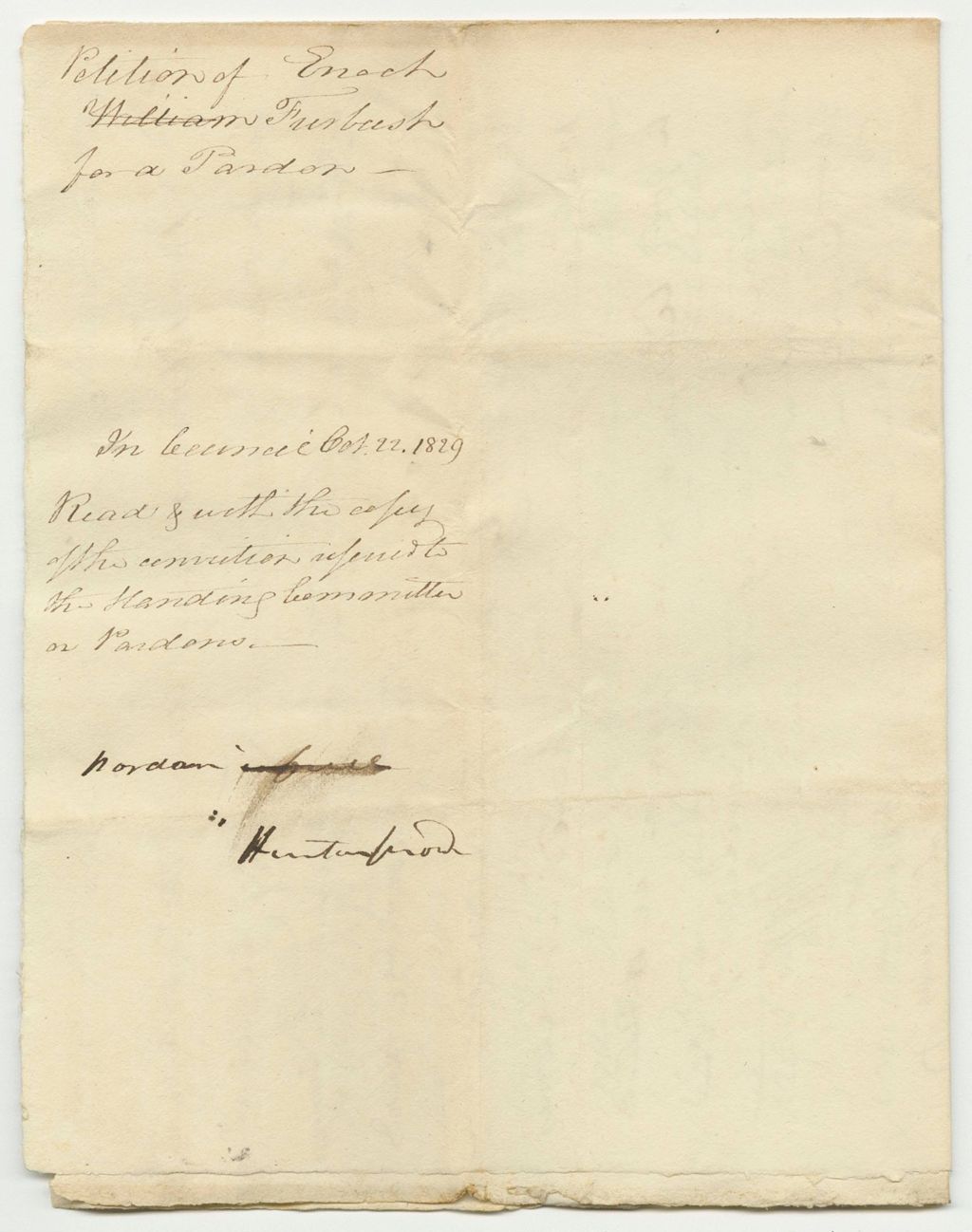 Miniature of Petitions of Enoch Furbush for a Pardon