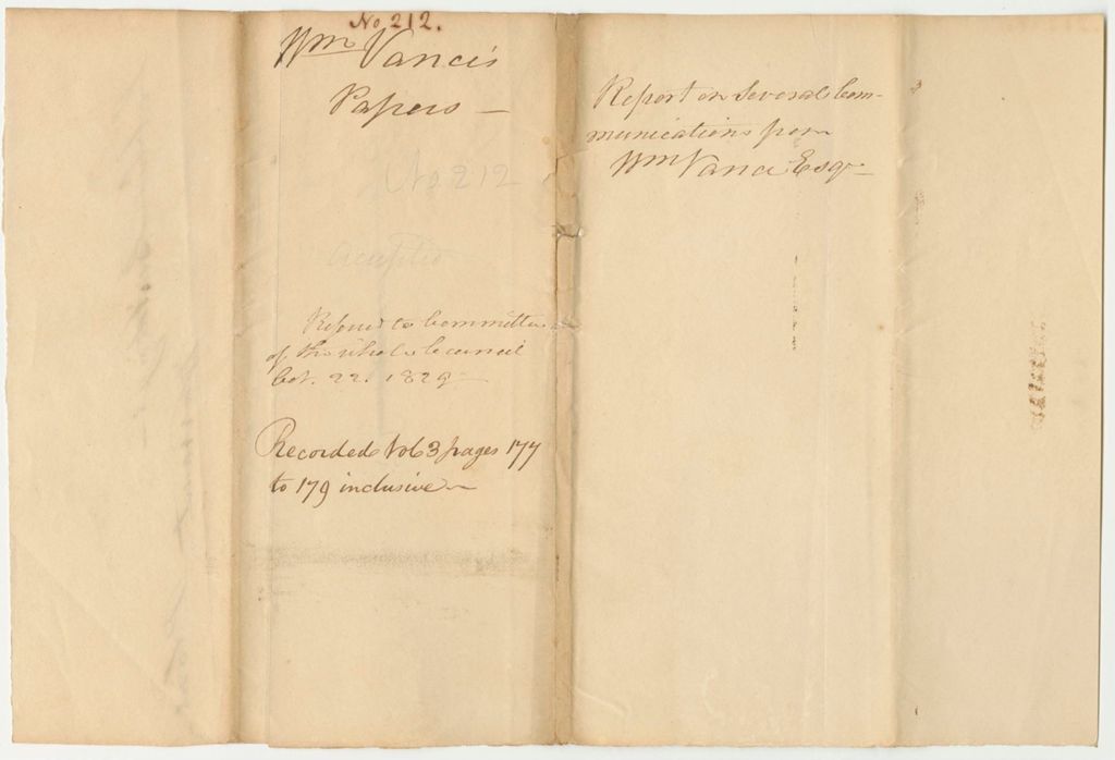 Miniature of Report 212: Report on Several Communications from William Vance, Esq., Agent for the Baring to Houlton Road