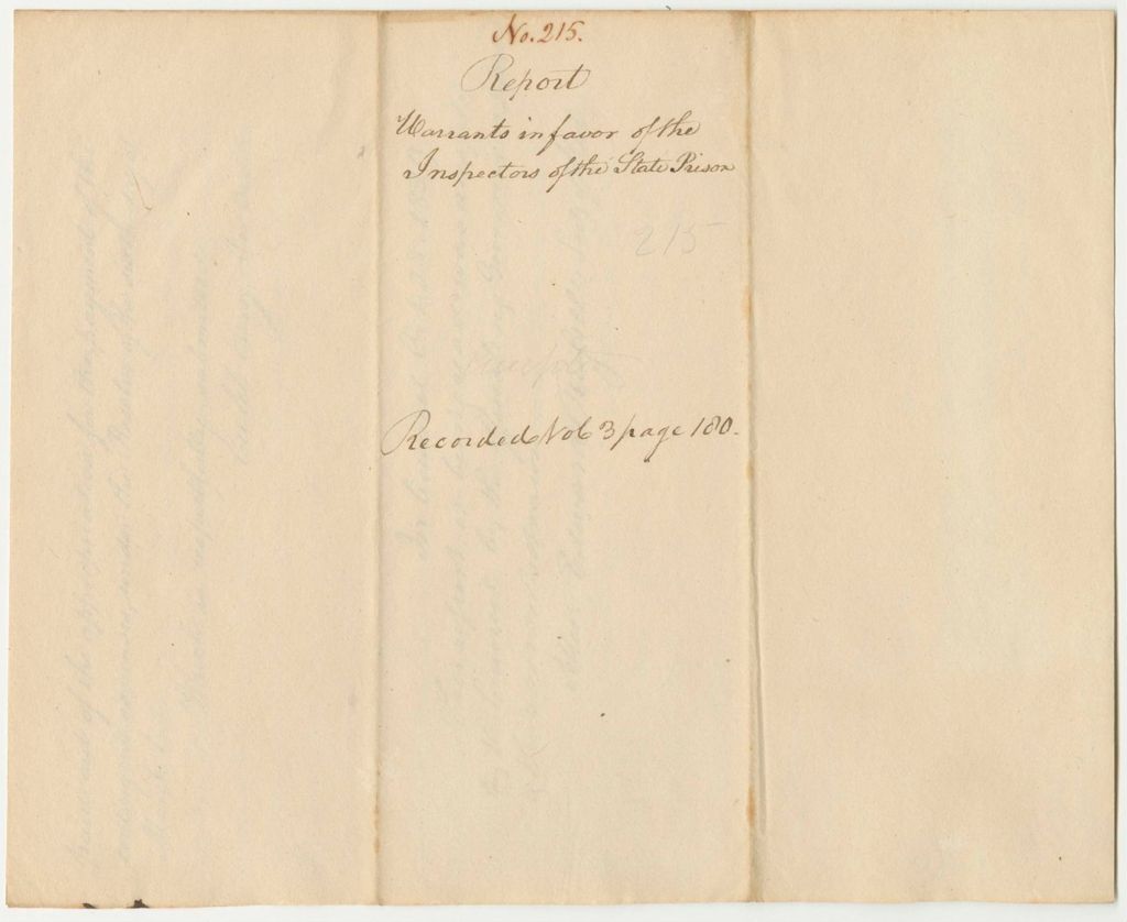 Miniature of Report 215: Report on the Warrants in Favor of the Inspectors of the State Prison