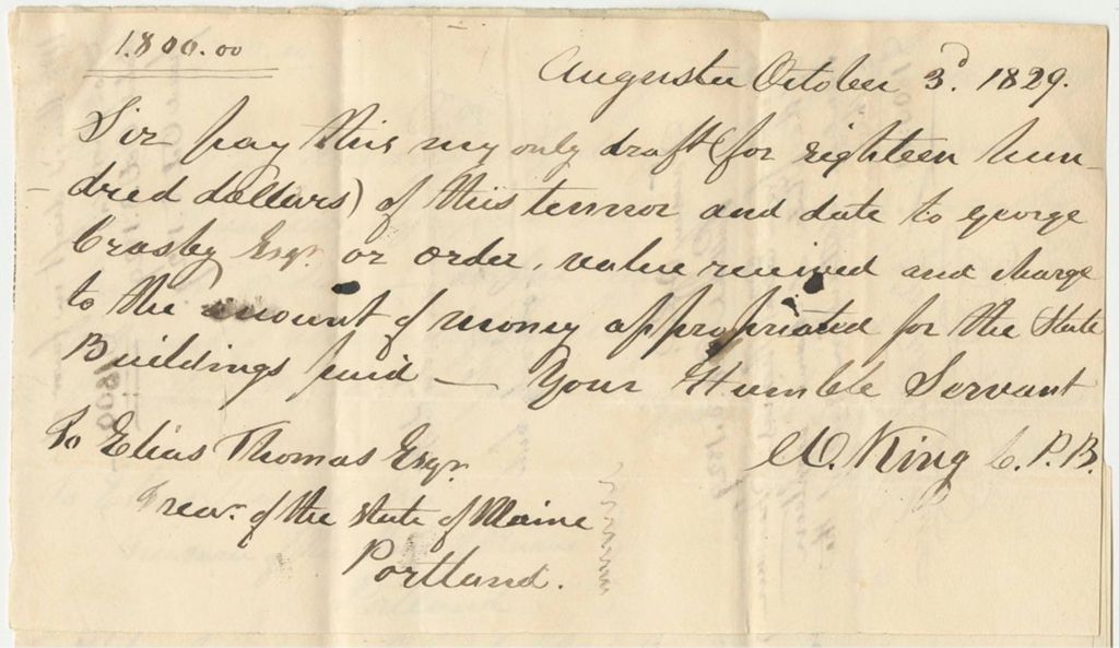Miniature of Warrant in Favor of William King, Esq., Commissioner of Public Buildings