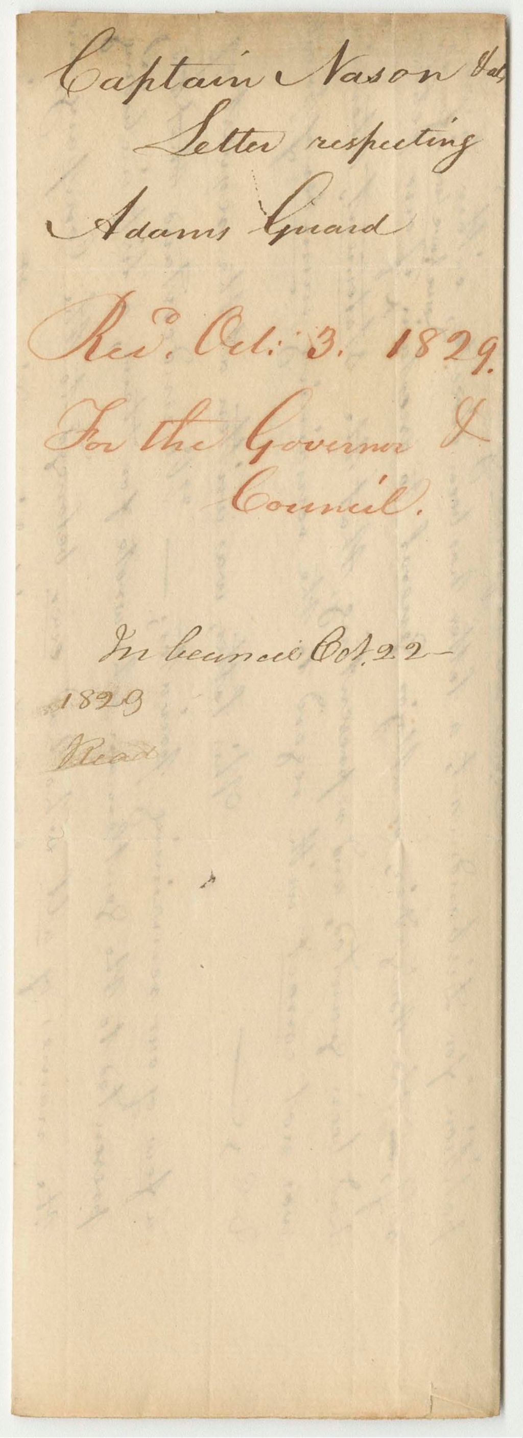 Miniature of Letter from Capt. William Nason and Others to Gen. Samuel Cony, Respecting Adam's Guard
