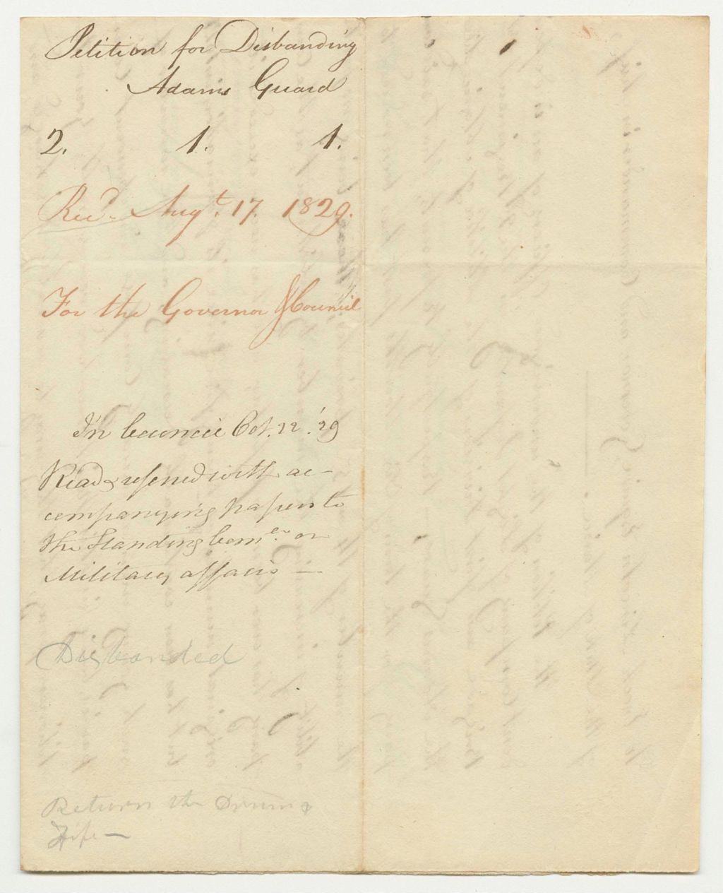 Miniature of Petition for Disbaning Adam's Guard, 2nd Regiment 1st Brigade 1st Division