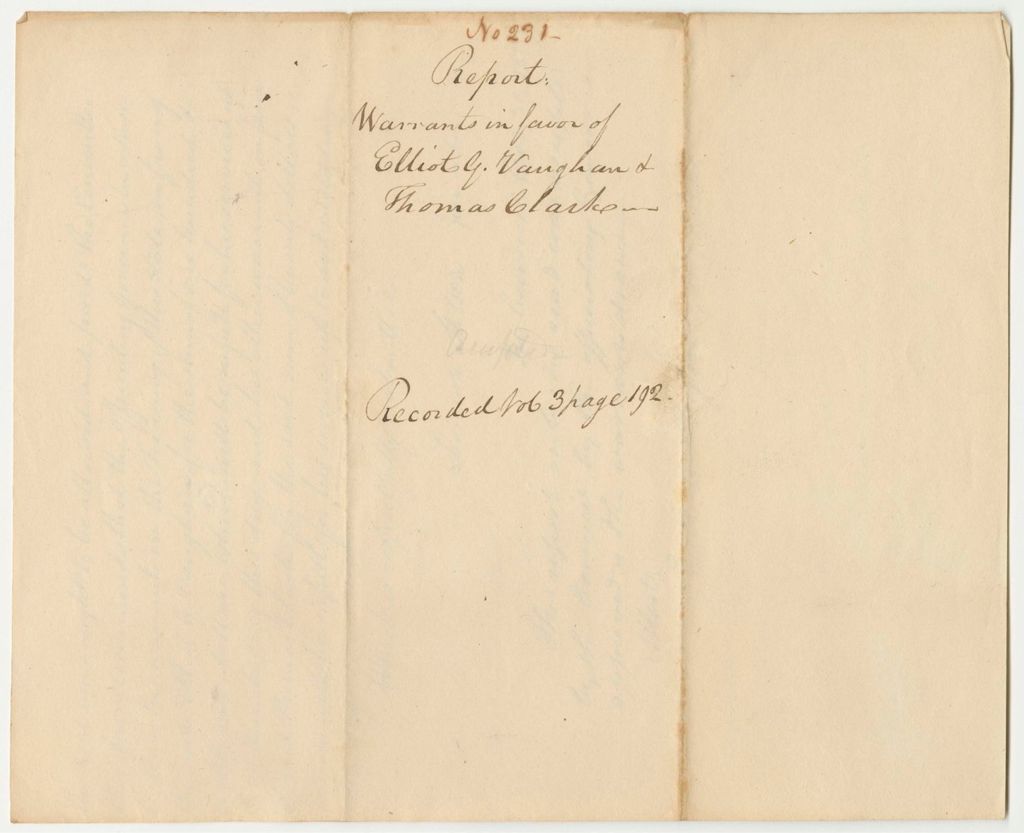 Miniature of Report 231: Report on the Warrants in Favor of Elliot G. Vaughan and Thomas Clark, Clerks in the Secretaty of State's Office