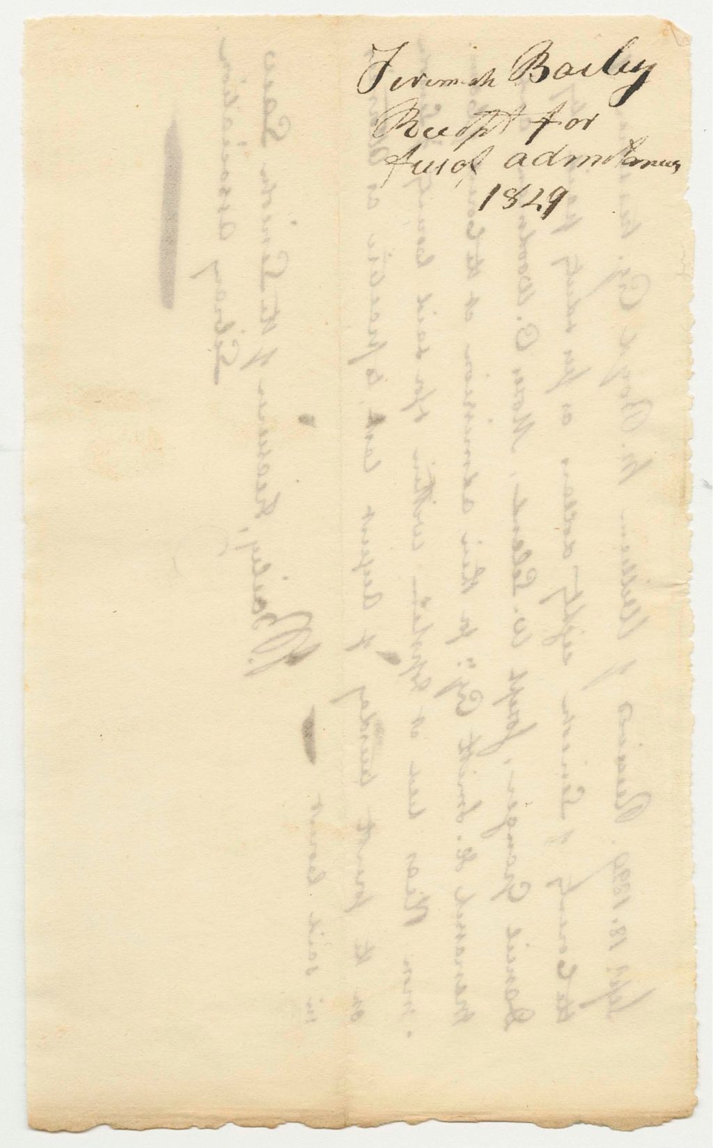 Miniature of Jeremiah Bailey Receipt for Admission at the Court of Common Pleas in Lincoln County