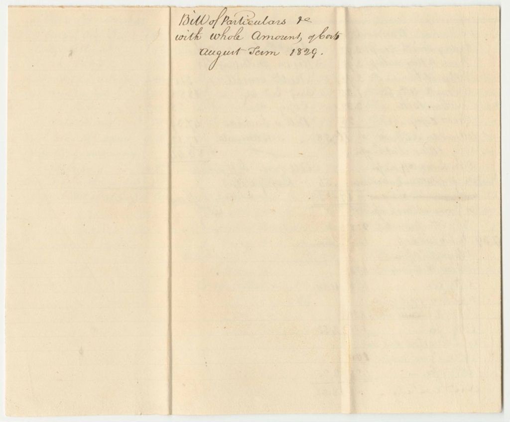 Miniature of Bill of Particulars to Accompany Bill of Whole Amount of Costs in Criminal Prosecutions, Lincoln County, August Term 1829