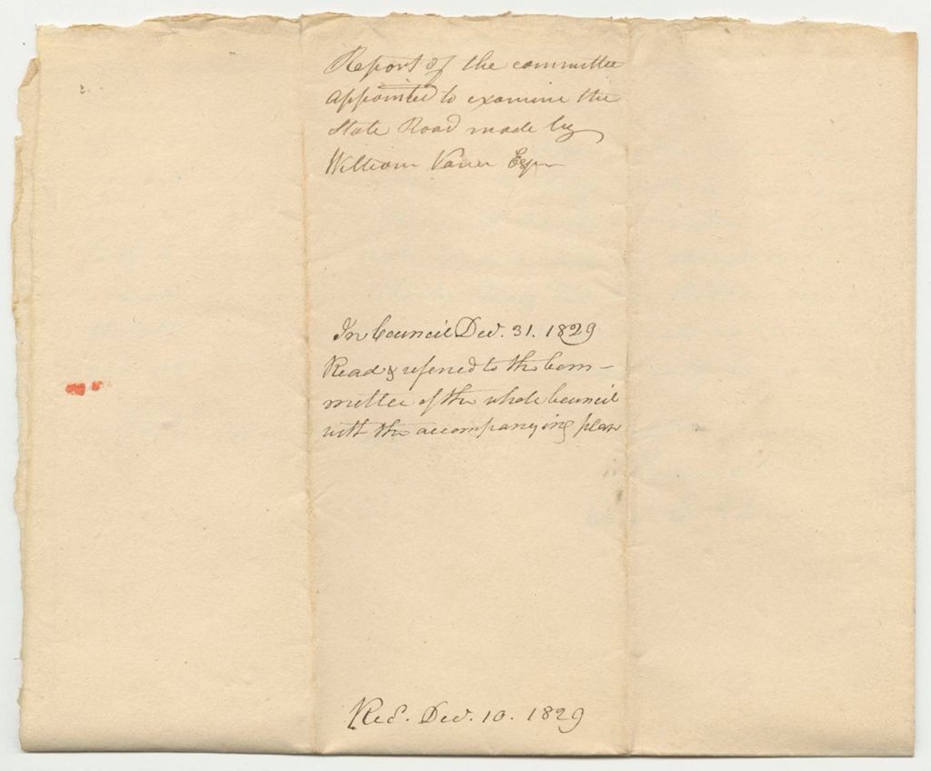 Miniature of Report f the Committee Appointed to Examine the State Road Made by William Vance, Esq.