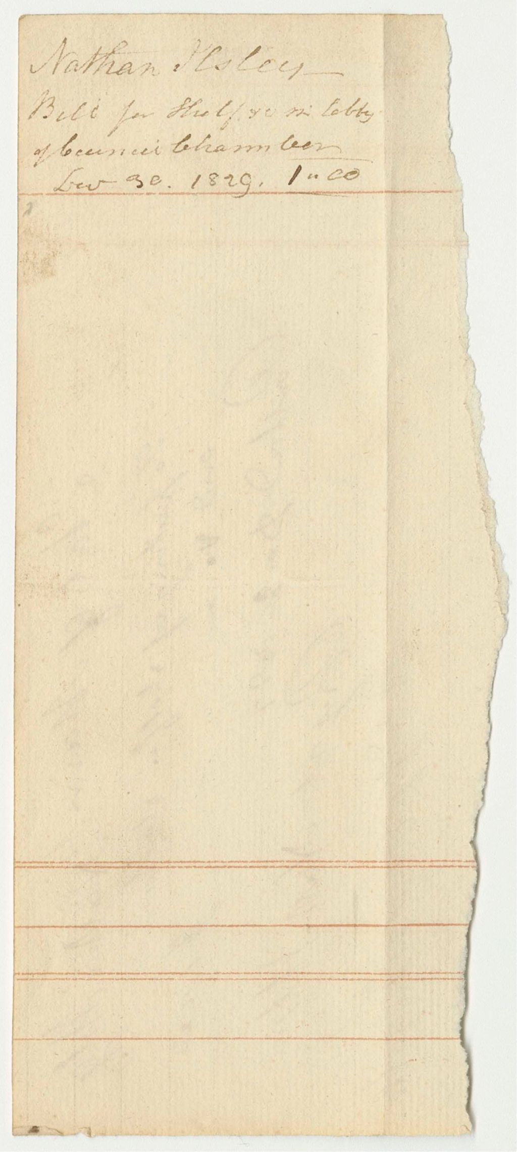 Miniature of Nathan Ilsley's Bill for Putting Up Shelves in the Council Chambers Lobby