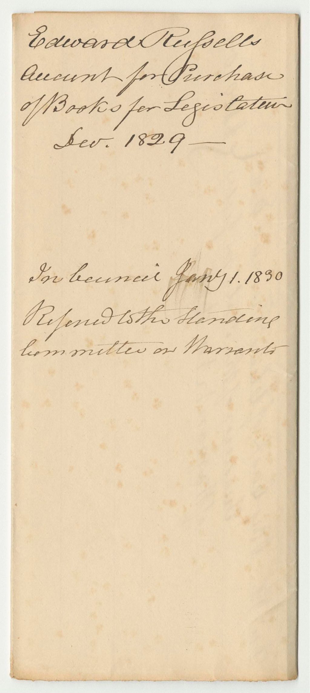 Miniature of Account of Samuel Russell for Purchase of Books for the Legislature