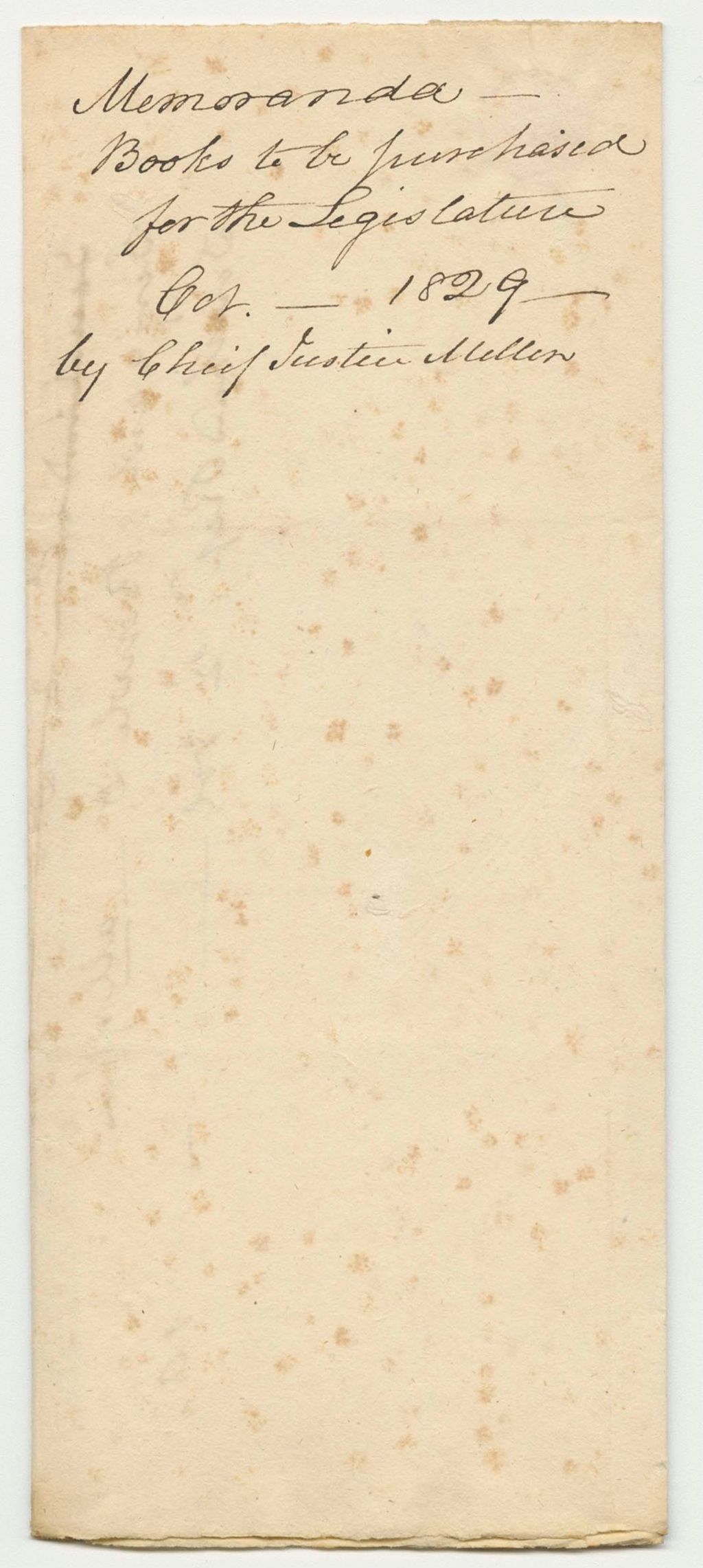 Miniature of Memoranda on Books to be Purchased for the Legislature