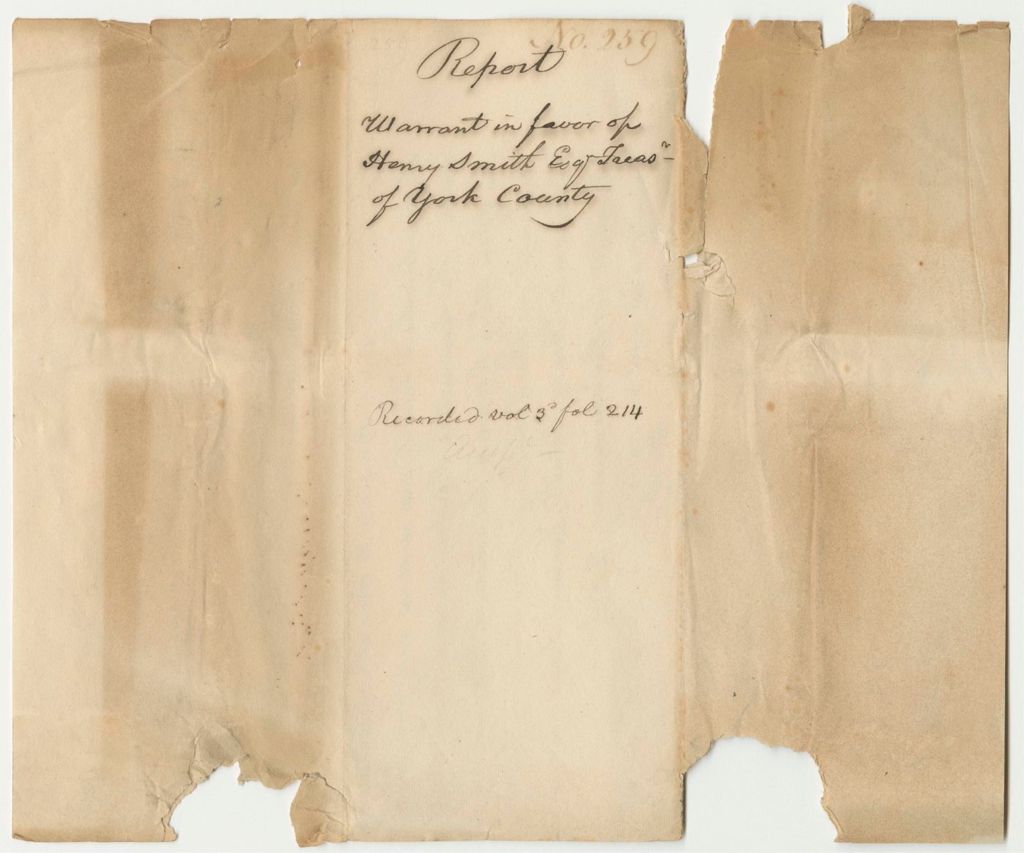 Miniature of Report 259: Report on the Warrant in Favor of Henry Smith, Esq., Treasurer of York County