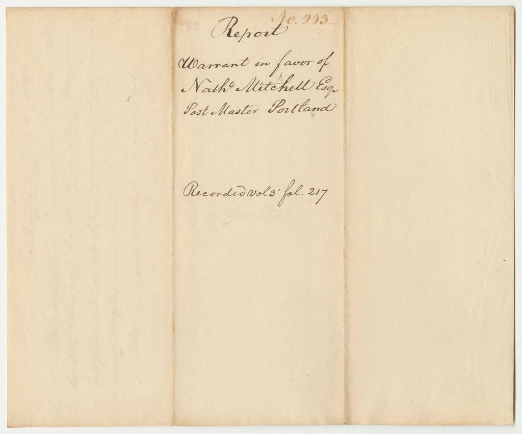 Miniature of Report 263: Report on the Warrant in Favor of Nathaniel Mitchell, Esq., Postmaster of Portland, for Postage