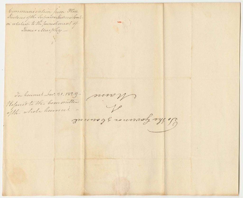 Miniature of Communication from Hon. Justices of the Supreme Judicial Court, in Relation to the Punishment of James Murphy
