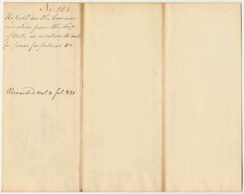 Miniature of Report 268: Report on the Communication from the Secretary of State in Relation to Accounts for Fines, Forfeitures, Etc.