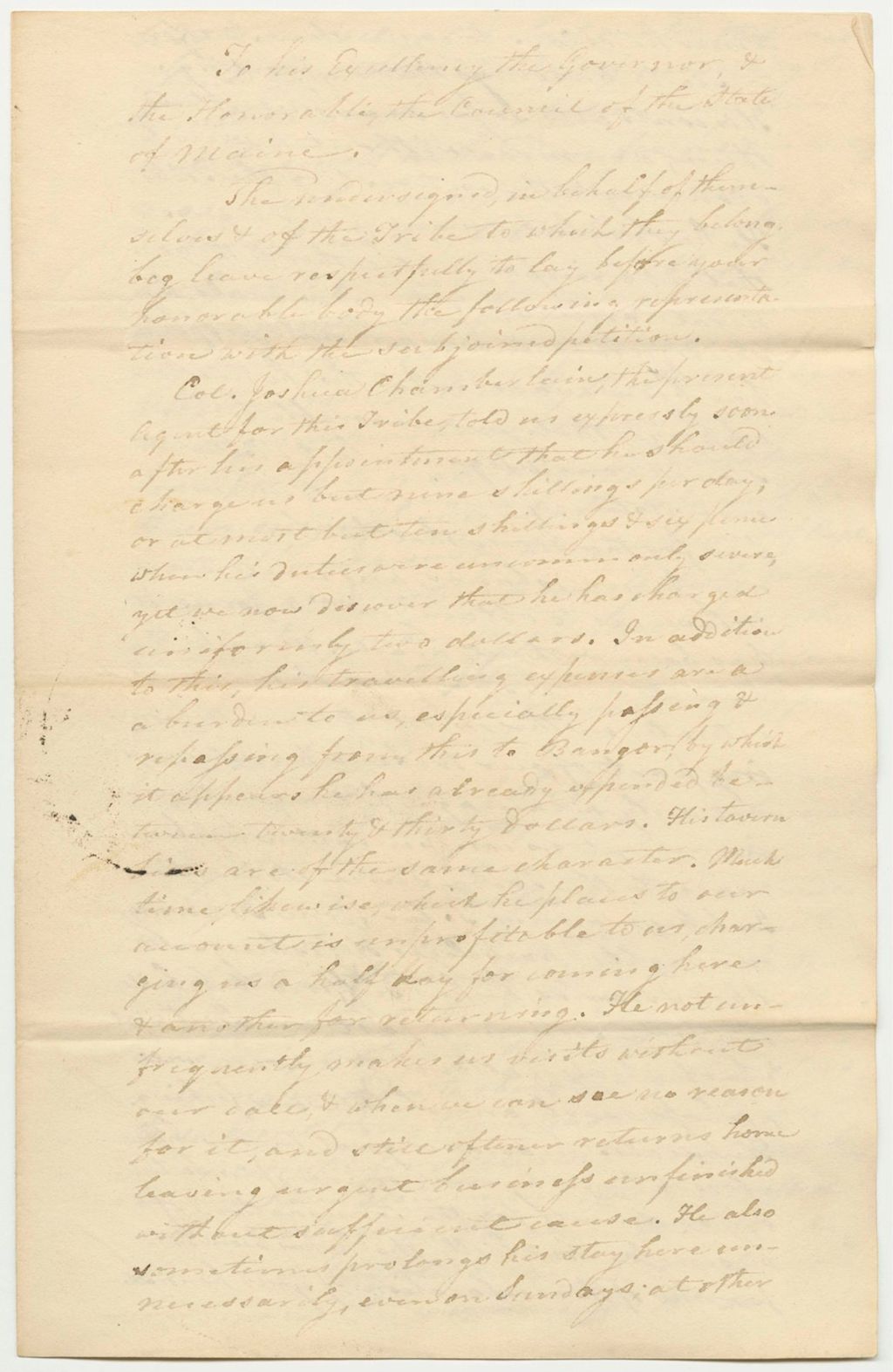 Miniature of Petition of the Penobscot Tribe of Indians for the Removal of Joshua Chamberlain as Agent