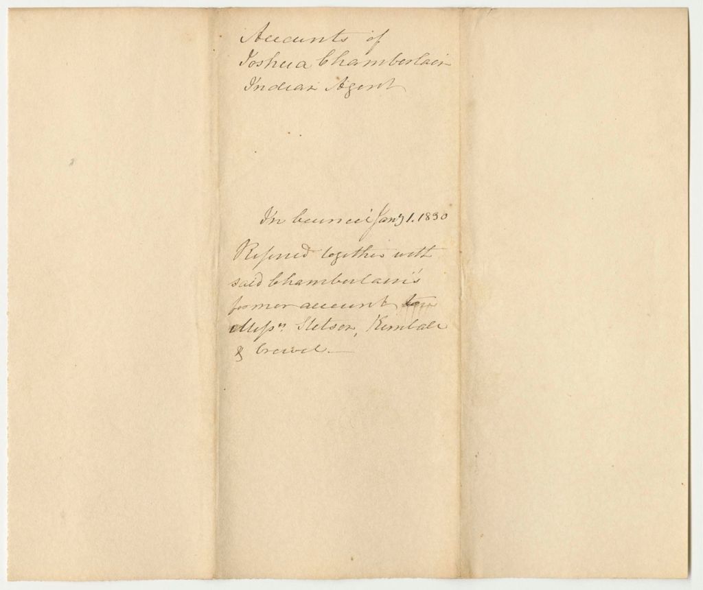 Miniature of Accounts of Joshua Chamberlain, Agent of the Passamaquoddy Indians, for 1828