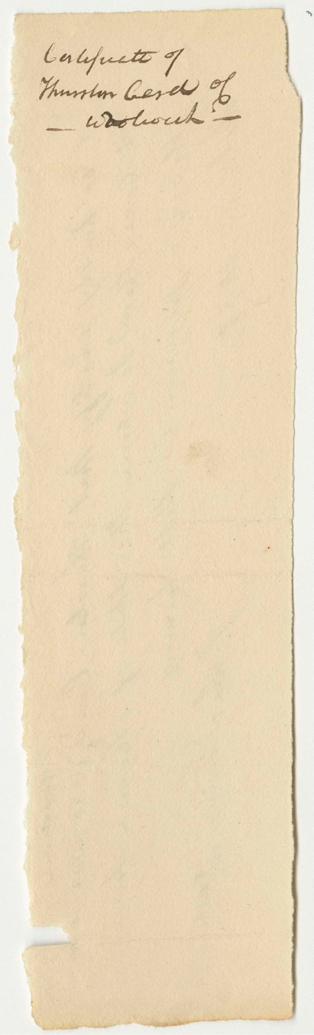 Miniature of Certificate of J. Thwing, Justice of the Peace, for the Pension of Thurston Card
