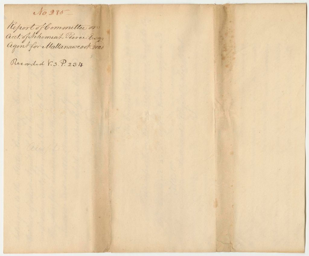 Miniature of Report 285: Report on the Account of Nehemiah Peirce, Esq., Agent for the Mattanawcook Road