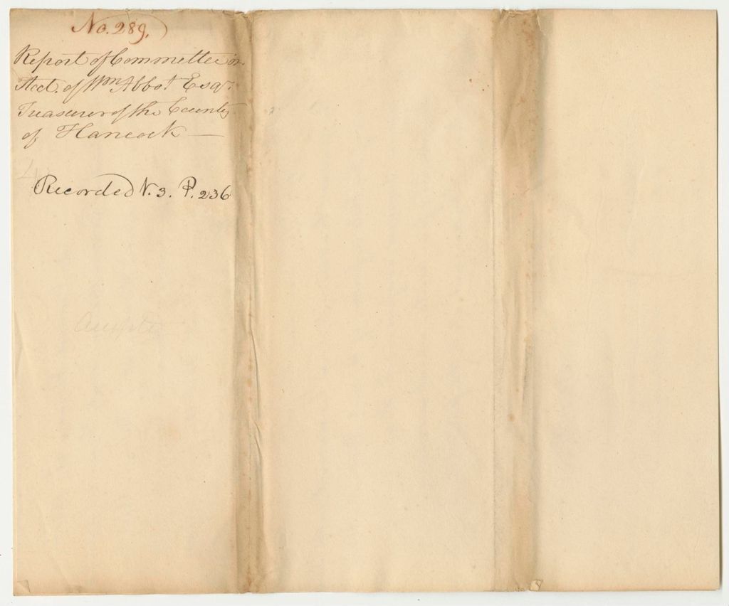 Miniature of Report 289: Report on the Account of William Abbot, Esq., Treasurer of Hancock County