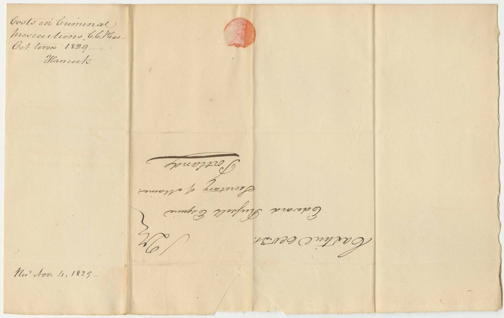 Miniature of Costs in Criminal Prosecutions, at the Court of Common Pleas in Hancock County, October Term 1829
