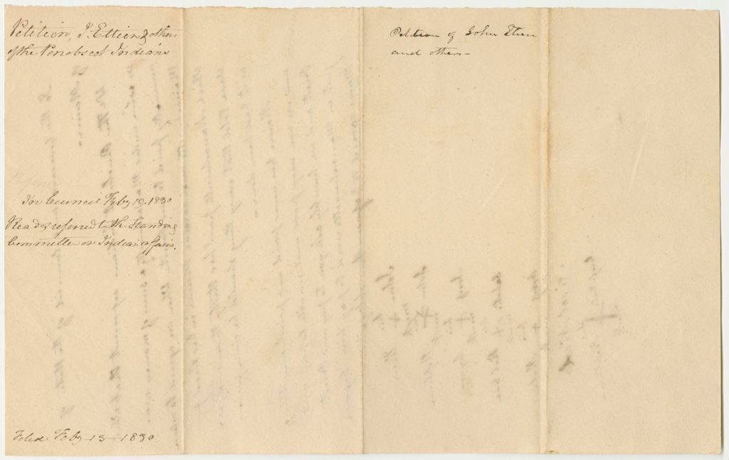 Miniature of Petition of John Ettien and Others, of the Penobscot Tribe of Indians, for Payment for Their Priest