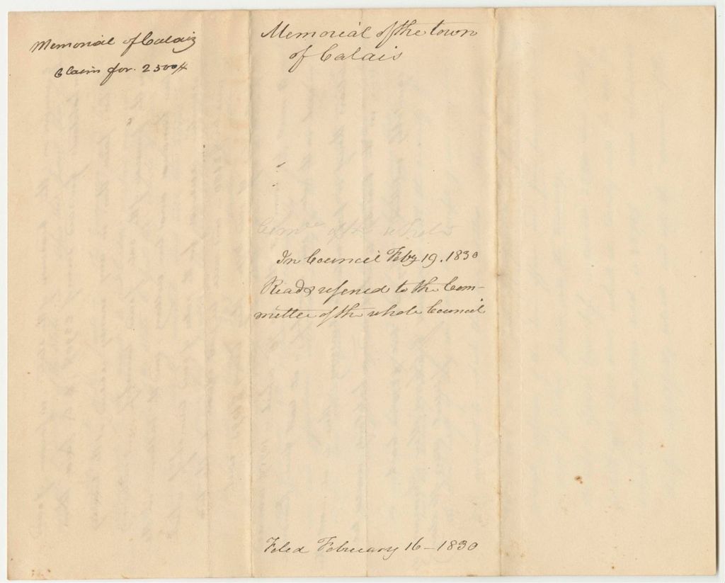 Miniature of Memorial of Anson G. Chandler, in Relation to the Road Made in Calais