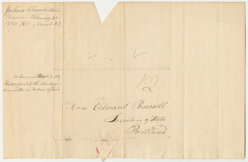 Miniature of Letter of Joshua Chamberlain Regarding His Accounts as Penobscot Indian Agent