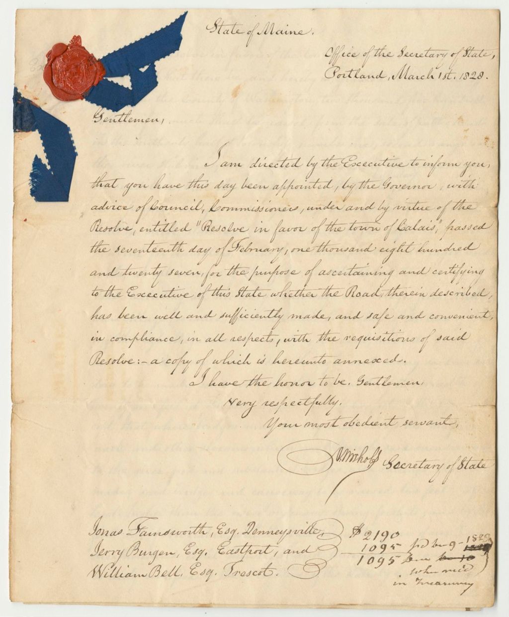 Miniature of Proceedings in Relation to the "Resolve in Favor of the Town of Calais" Passed February 17th 1827