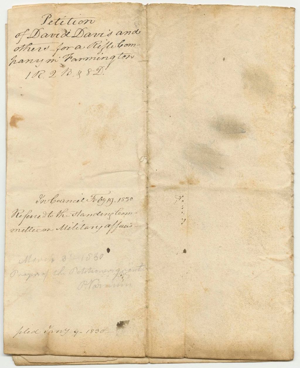 Miniature of Petition of David Davis and Others for a Rifle Company in Farmington