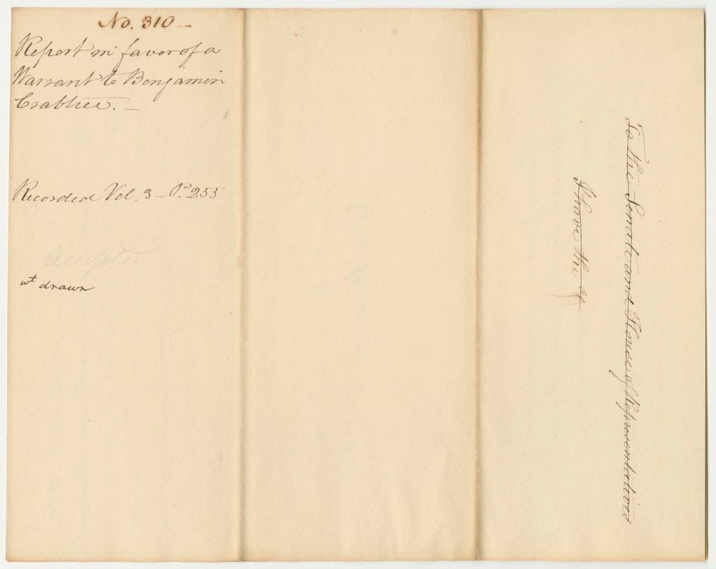 Miniature of Report 310: Report on the Warrant in Favor of Benjamin Crabtree