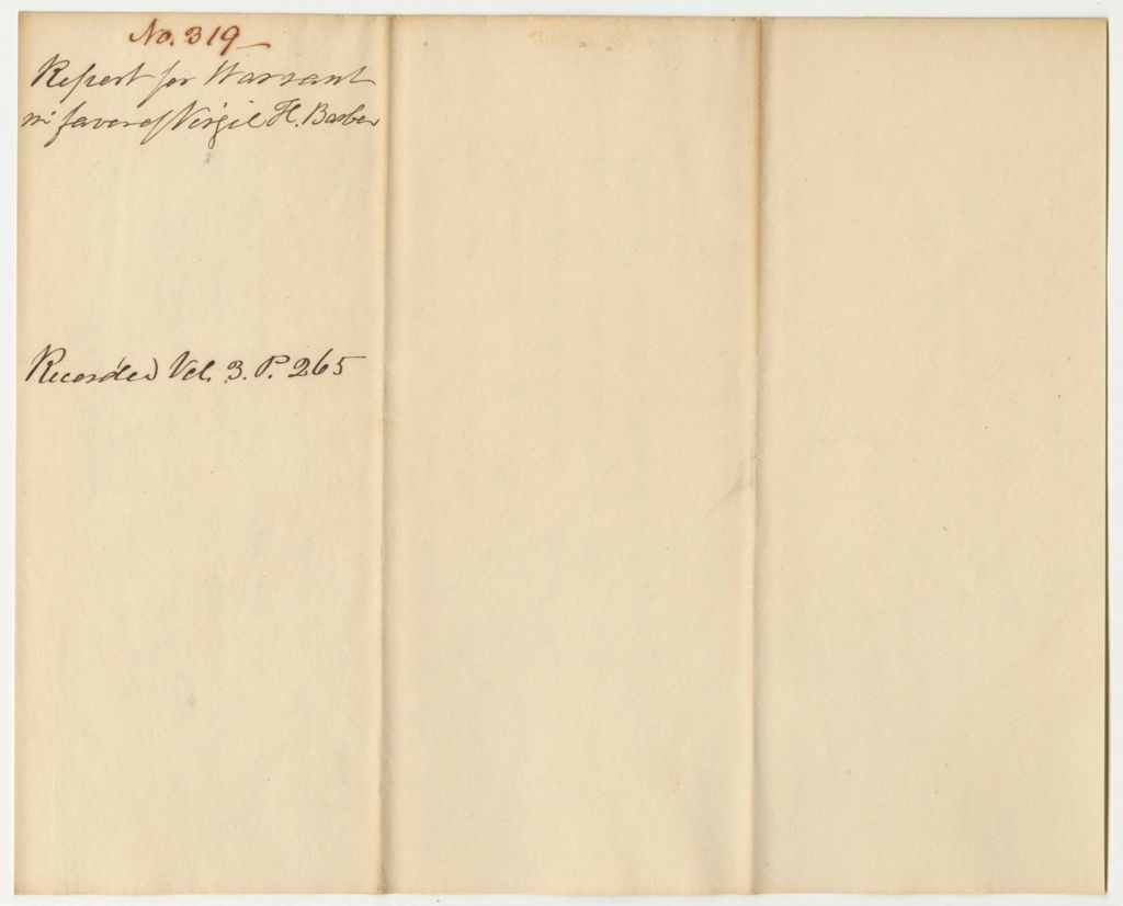 Miniature of Report 319: Report on the Warrant in Favor of Virgil H. Barber